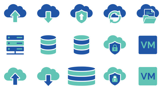 2 colour vector icon set file management and office icons in blue and green