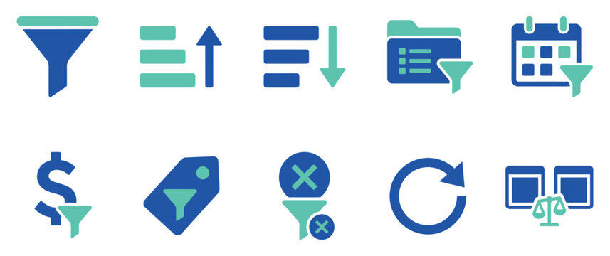 2 colour vector icon set blue and green business icons for notifications tasks and communication