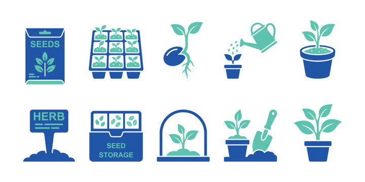 2 colour vector icon set blue and pink flat design icons