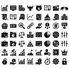 Fototapeta premium Finance market and investment analysis icon set with investment, currency