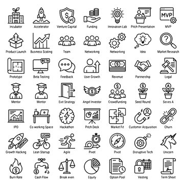 Startup and business growth linear icon set with business, entrepreneur