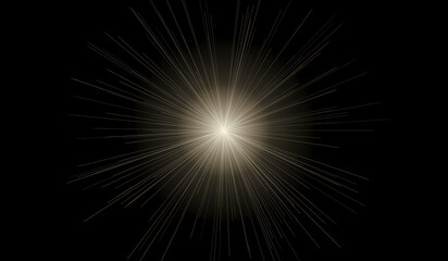 Fototapeta premium Sunburst graphic element emits warm golden rays from a central origin across a dark void, serving as an ideal visual component for radiant energy themes or sophisticated digital interface backgrounds.