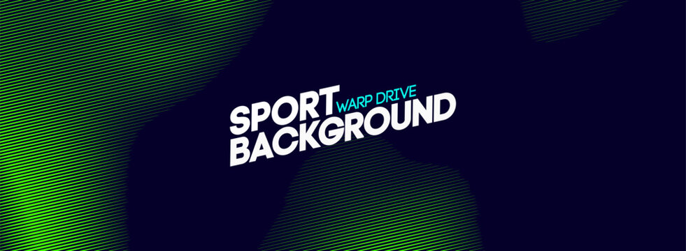 Sport background with warp speed stripes dynamic green diagonal lines. Dark blue athletic jersey style digital pattern for racing. Team t-shirt design modern halftone motion texture.