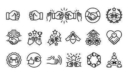 Minimal fist bump icon collection with friendship agreement teamwork and greeting line symbols editable vector set © Farjanabegum