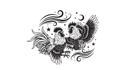 Rooster Vintage Logo Design with Celestial Elements and Stars © creations sanddollar