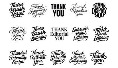 Collection of black hand lettered thank you phrases in various calligraphic styles transparent background calligraphy hand lettering typography fonts © MstManira
