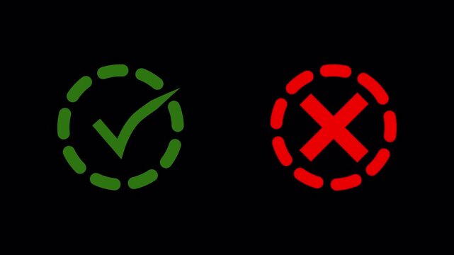 Animated Approval and Rejection Icons on Transparent Background, Check Mark and Cross UI Motion Graphics, 4K