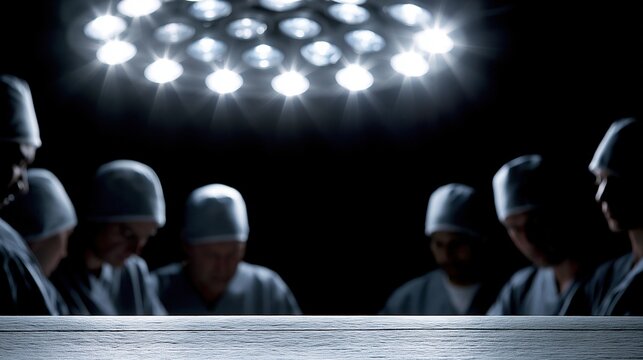 Blurred Surgical Team in Operating Room Under Bright Medical Lights