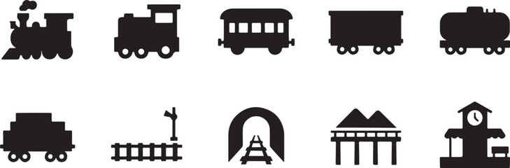 toy train icon set silhouette Vector illustration. square type Bundle © MstMoushumi