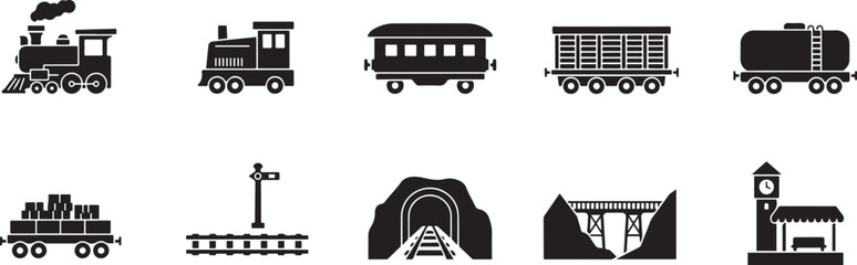 toy train icon set silhouette Vector illustration. square type Bundle © MstMoushumi