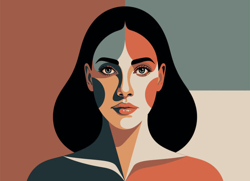 Abstract portrait of a woman with modern geometric colorful face shapes