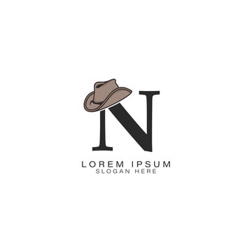 Letter N Logo with a Cowboy Hat. Alphabet N with modern Design Stetson Hat Icon