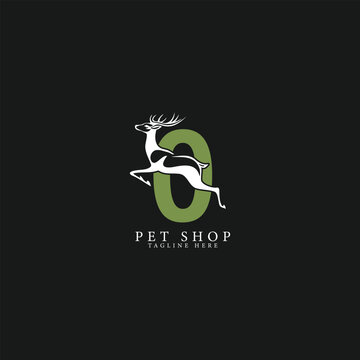 Letter O Logo with Deer Art. Alphabet O wildlife Icon Design