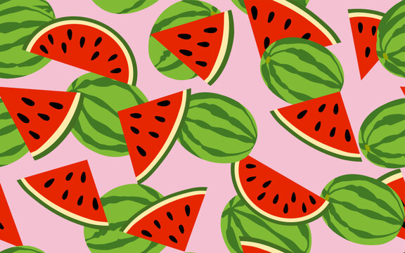 Watermelon seamless pattern background. Vector modern design template. Wallpaper for paper, textile, cover, fabric, decor, decoration and other users.