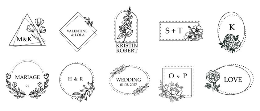 Wedding and brand design logo. Personalised flower design vector element. Vintage floral modern monogram frame. Perfect for jewelry, invitation, label