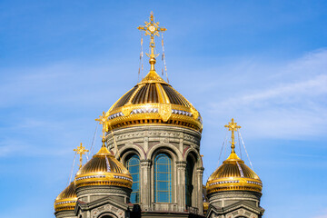 Gilded domes of the main church of the Russian Armed Forces. Patriot Park, Moscow Region. Russia © Vyacheslav