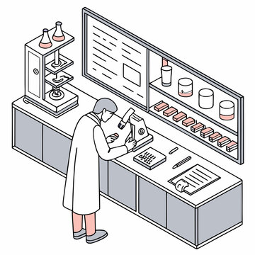 Scientist working at laboratory bench with microscope