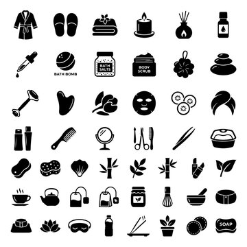 Spa and wellness self care beauty treatment vector icon collection with wellness