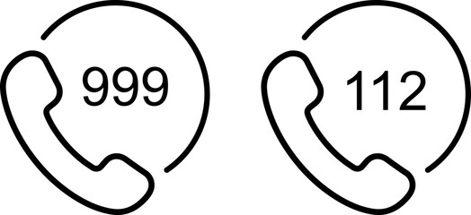Obraz premium Emergency call icons. Phone symbols for 999 and 112. Help line signs.