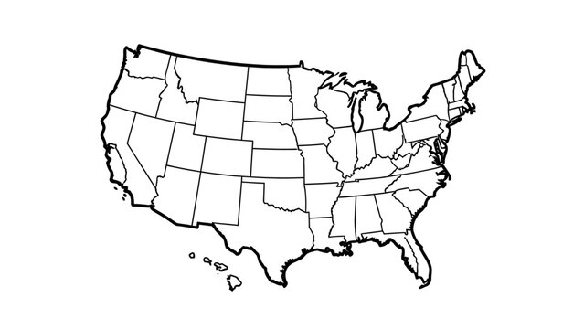 Outline map of the contiguous United States showing state borders and individual states.