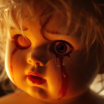 Horror Doll Crying Blood Scary Creepy Halloween Spooky Evil Dark Nightmare Fear Terror Haunted Voodoo Zombie
