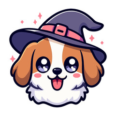 Naklejka premium Cute halloween beagle puppy with witch hat vector illustration for seasonal designs