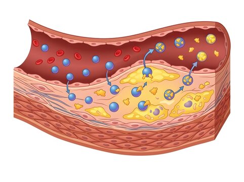 HDL cholesterol removing lipid plaque from artery wall vector illustration.
