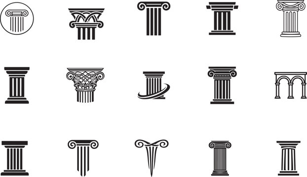 Luxury pillar vector icon set for law, finance, attorney, business branding and elegant logo design.