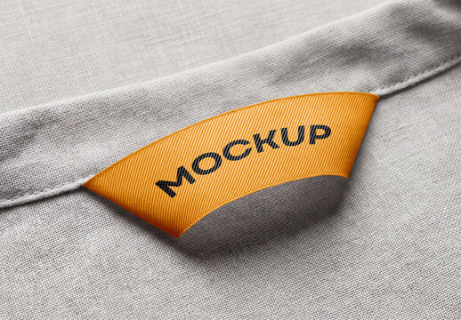 Clothing Label Mockup on Linen Fabric with Orange Woven Tag

