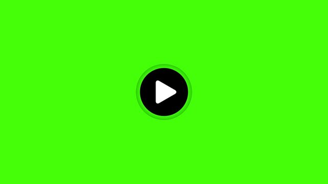 A white play button icon centered on solid green background, 4k quality animation video