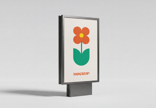 Outdoor Lightbox Sign Mockup on Studio Background with Flower Logo