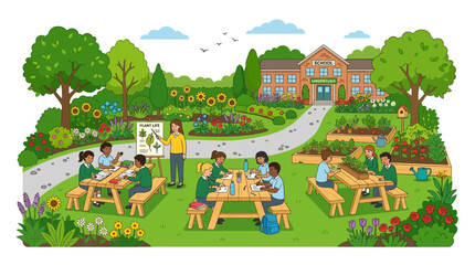 Fototapeta premium Children Learning Science Outdoors in a School Garden Setting