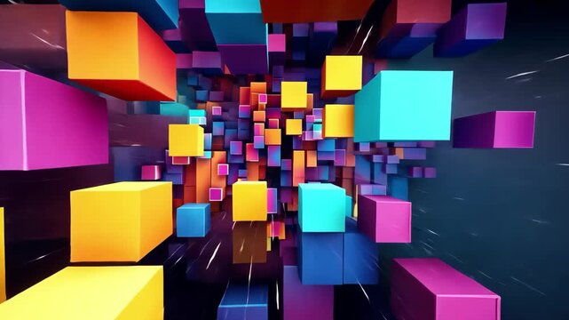 Colorful Neon Cubes Morphing Abstract 3D Blocks Dynamic Background