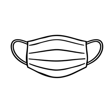 Single black line art vector illustration of a surgical protective face mask for health and hygiene with protection surgical prevention wellness breathing respiratory
