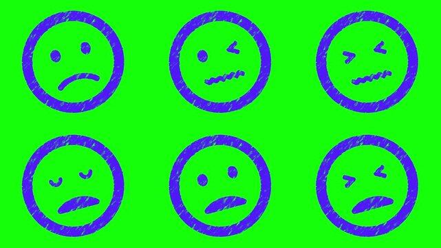 紫色のはんこ風の顔絵文字セット(不機嫌)／A set of purple stamp-style face emojis (grumpy expressions)