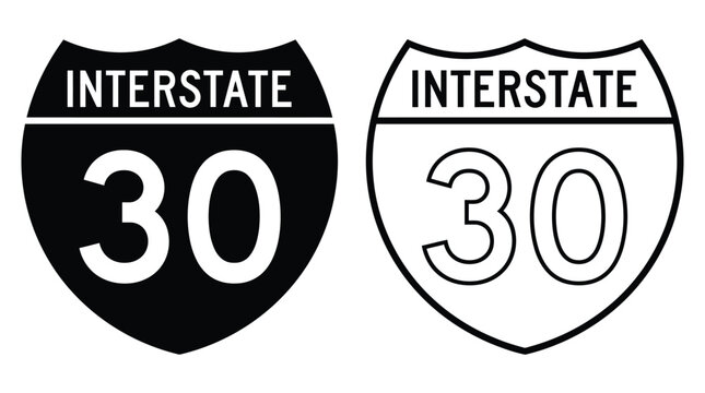 Interstate 30 Highway Sign Black And White Vector Illustration