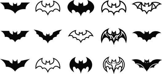 Obraz premium Collection of black bat silhouettes and wing designs for halloween graphics