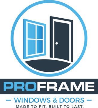 Fenster und T&uuml;ren Logo &ndash; Professionelles Firmenzeichen mit Fensterrahmen und Haust&uuml;r f&uuml;r Fensterbau und Montage Betriebe