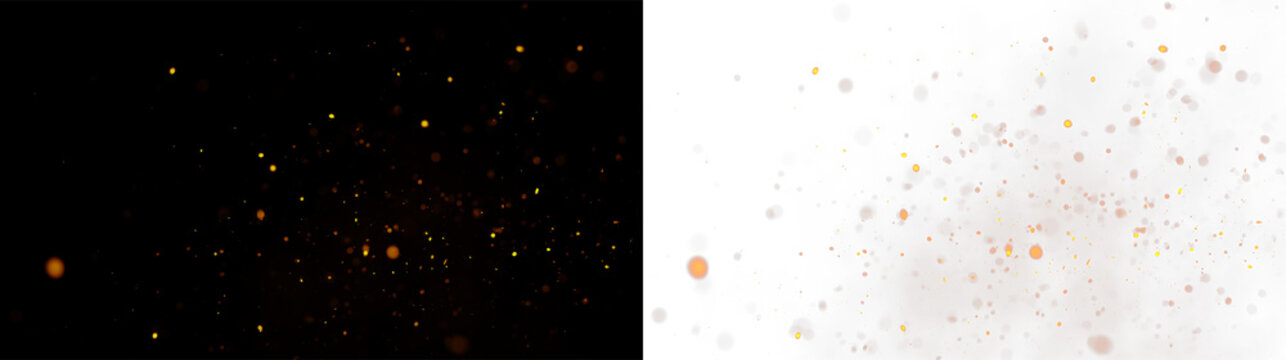 Floating sparks rise from fire embers on a transparent background showcasing light and heat in motion
