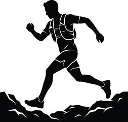 Obraz premium Man running on trail, athletic silhouette