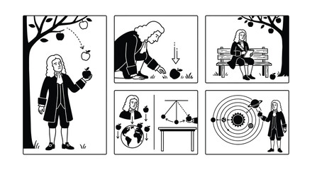 Newton s Law Of Gravity Vector Illustrations With Historical Figure © Begum
