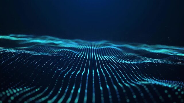 Abstract blue digital wave patterns flowing underwater with subtle light flares for technology concepts