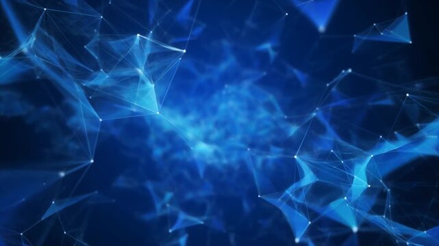 Abstract blue digital network pulsating with light pulses during a cosmic exploration