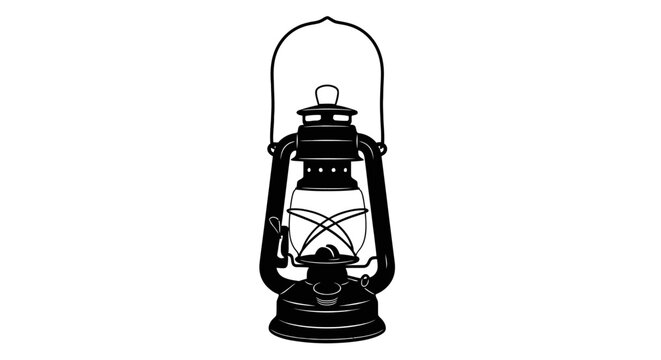Vintage kerosene lantern vector illustration, classic oil lamp silhouette, antique camping light icon for outdoor adventure and rustic decor