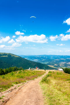 hiking path in carpathian mountains. alpine nature of transcarpathia in summer. ukraine mountain landscape for travel. views of borzhava ridge