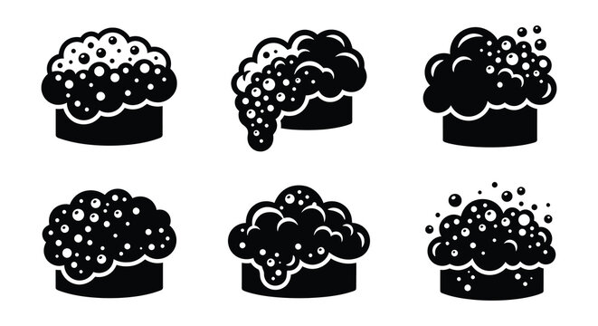 Foam cloud silhouettes with bubbles black vector illustration on white background