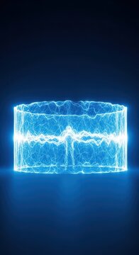 Futuristic high-tech energy barrier glowing blue, depicting a powerful, invisible trap field for security or hostile confinement, shield, barrier, motion
