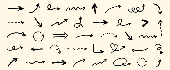 Chalk arrow brush element set with hand drawn white line strokes on blackboard, scribble doodle curves, waves and swirls for school notes, vector illustration © aura studio