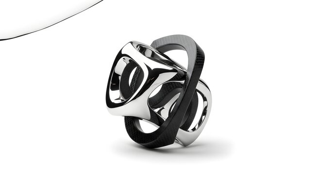 Modern metallic twisted interconnected design element industrial silver structure hardware component