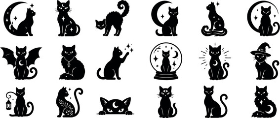 Black cat vector collection mystical felines with celestial and witchcraft elements © Rifat